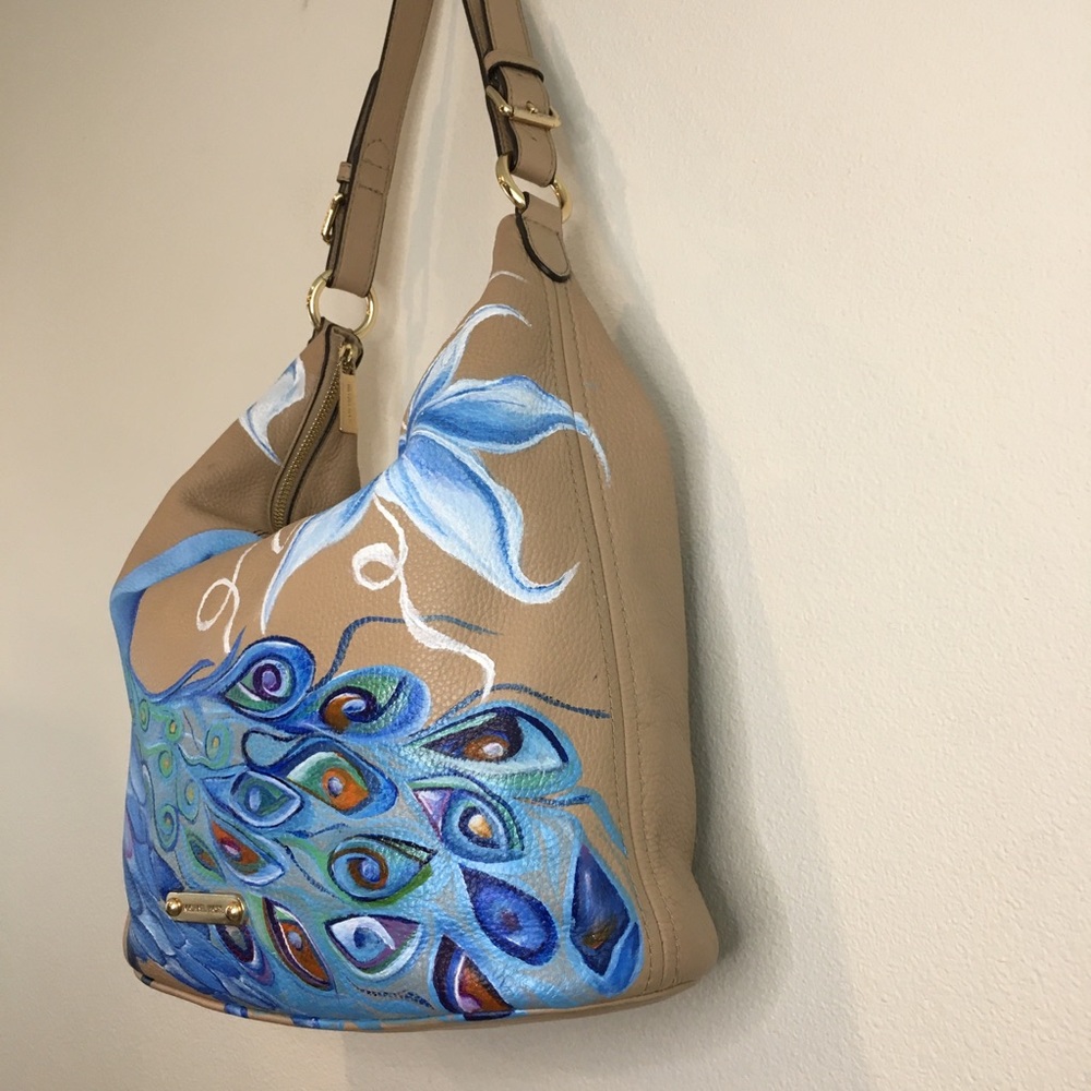 Michael Kors | Tan Leather Nolita Bag & Hand Painted Blue Peacock - Picture 5 of 14
